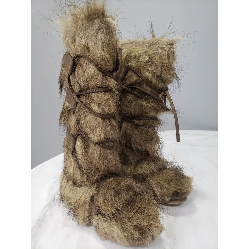 NEW NO BOX SIZE 12 Joyfolie FAUX WOLF FUR BOOTS tall girls toddler fall